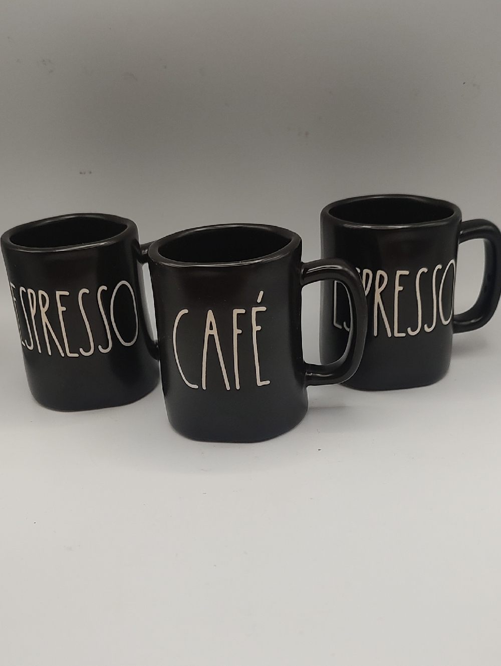 HTF Rae Dunn Black Espresso & Café Mini Mugs - Set of 3
